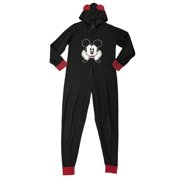 Disney Mickey One Piece Pajama Youth Girls S Small Zip Front Footless Hooded PJs - Picture 1 of 13